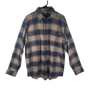 Dickies Plaid Flannel Shirt Men's Medium Relaxed Fit‎ Blue & Beige Long Sleeve
